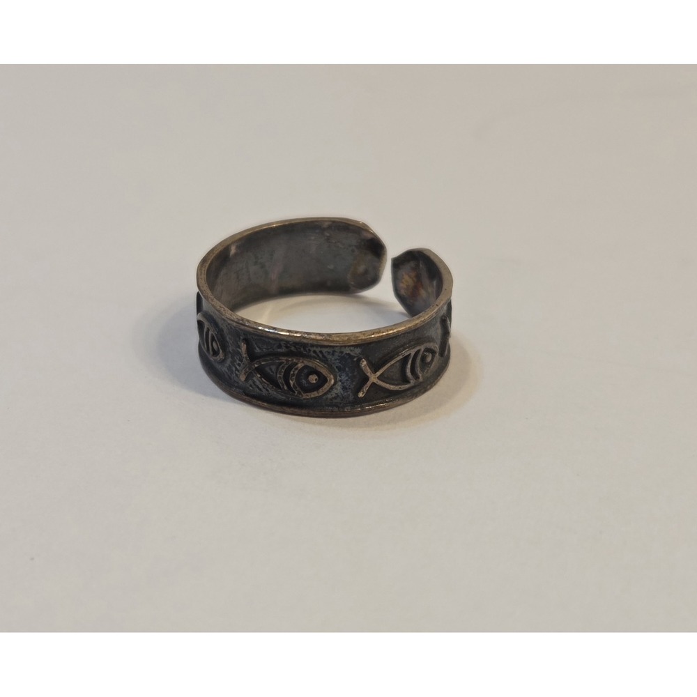 Oxidized Sterling Silver Fish Toe Ring‎ Adjustable Mexico 925